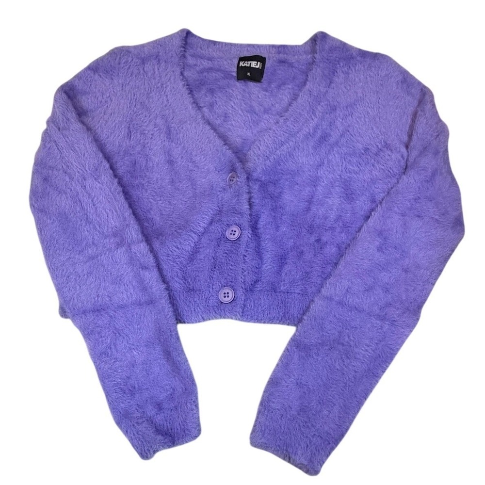 Katie J NYC Purple Mara Fuzzy Crop Cardigan Girls‎ Size XL (14-16)